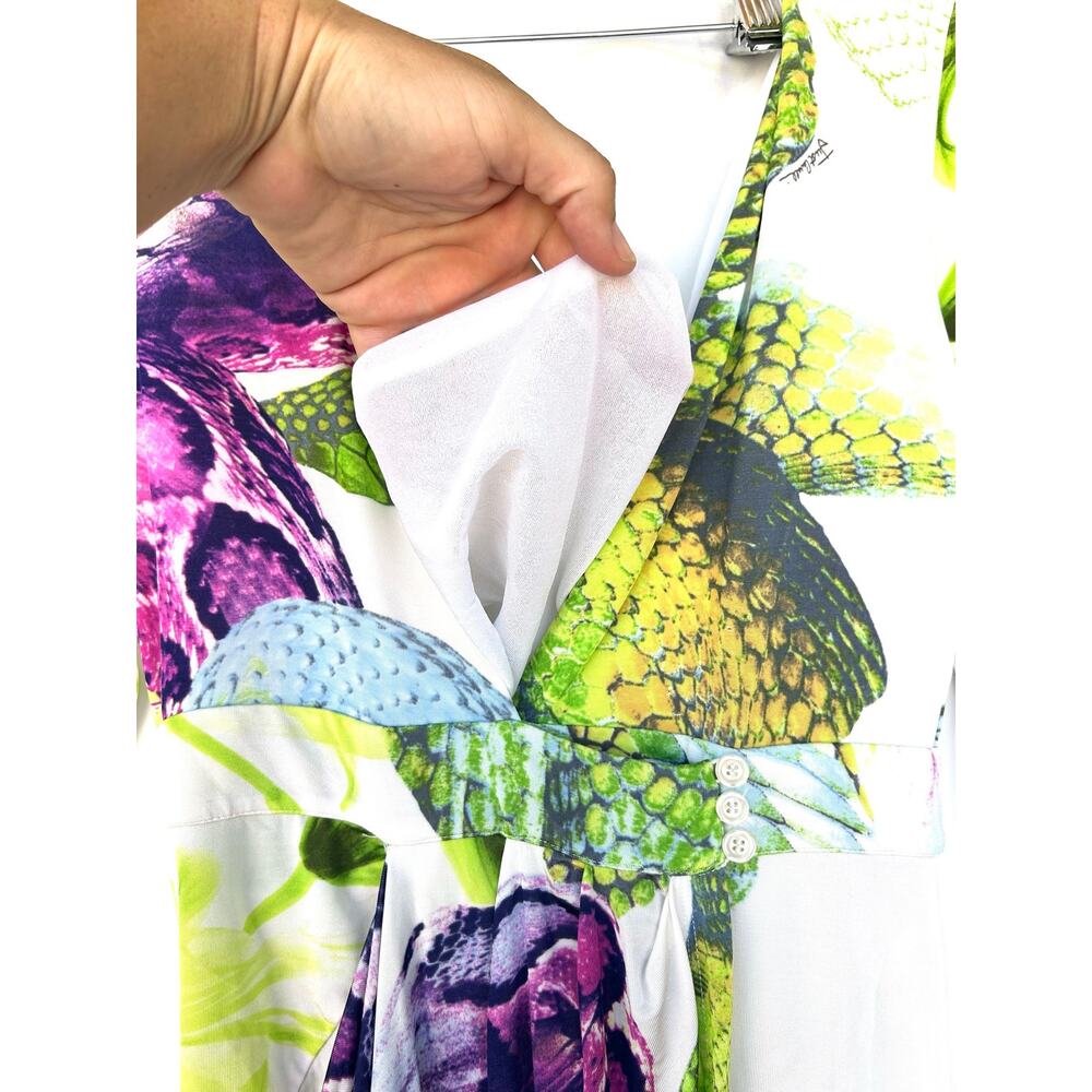 Vintage Roberto Cavalli Y2K Tropical Midi Cocktail Dress Vacation 42 V-Neck US 6 - Picture 7 of 11